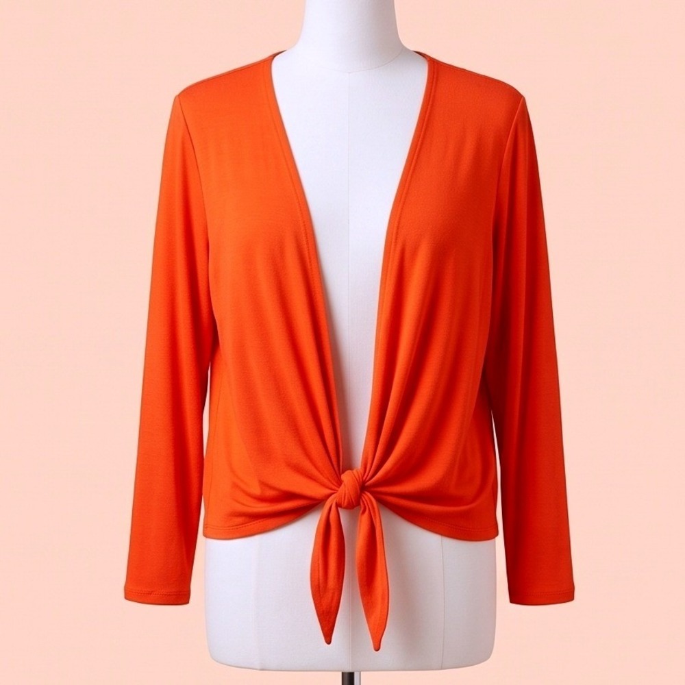 Belle by Kim Gravel 1XP Womens Orange Tie Front Cardigan Top  Bright Colorful‎